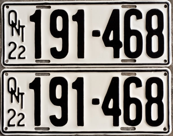 1922 Ontario YOM licence plates for sale