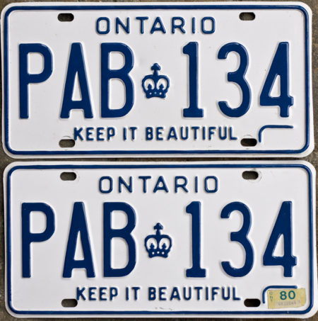 1980 Ontario license plates for sale
