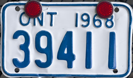1968 Ontario motorcycle licence plate for sale