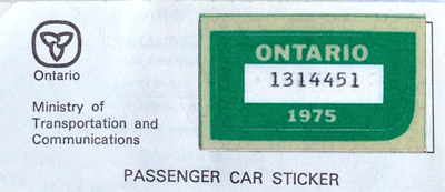1975 Ontario license licence YOM plates