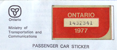 1977 Ontario license licence YOM plates