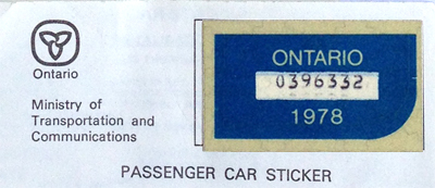 1978 Ontario license licence YOM plates