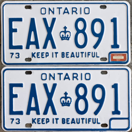 1977 Ontario YOM licence license plates for sale MTO