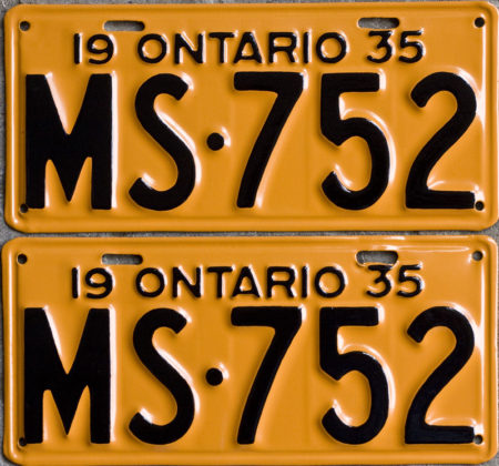 1935 Ontario YOM licence license plates for sale MTO