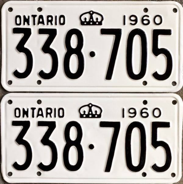 1960 Ontario license licence YOM plates