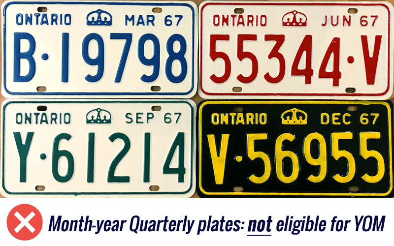 Ontario quarterly license licence plates YOM Year of manufacture