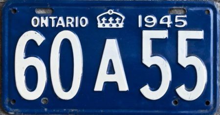 1945 Ontario YOM licence plate for sale