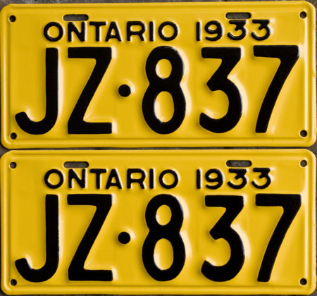 1933 Ontario YOM licence license plates for sale MTO