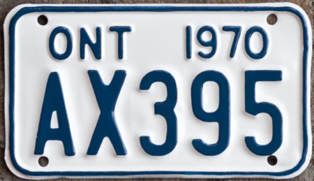 1970 Ontario YOM license plate for sale motorcycle