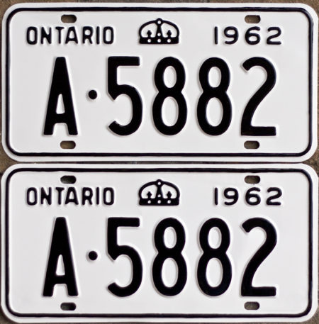 1962 Ontario licence plates for sale