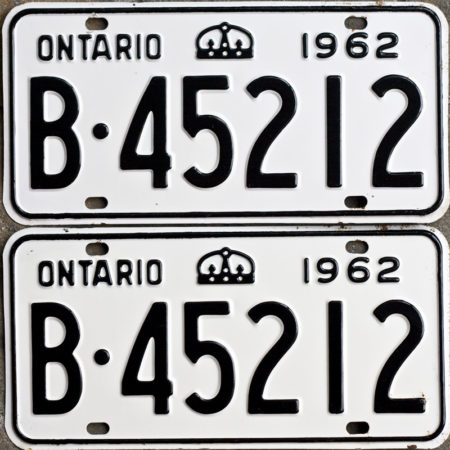 1962 Ontario licence plates for sale