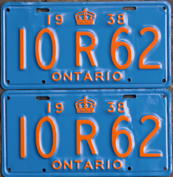 1938 Ontario YOM licence license plates for sale MTO