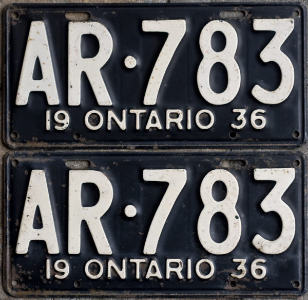 1936 Ontario YOM License Plates For Sale