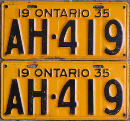 1935 Ontario licence plates for sale