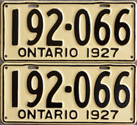 1927 Ontario license licence YOM plates