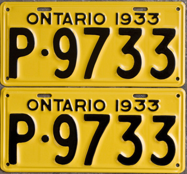 1933 Ontario YOM licence license plates for sale MTO