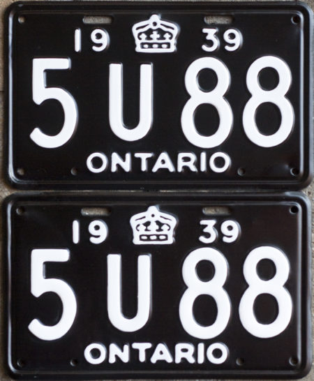 1939 Ontario YOM License plates for sale