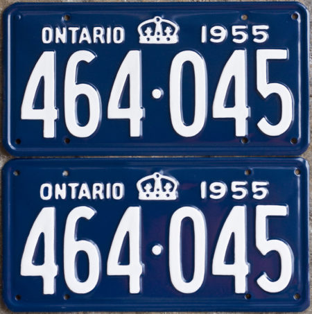 1955 Ontario YOM licence plates for sale