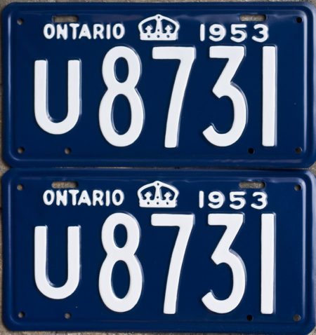 1953 Ontario YOM license plates for sale!
