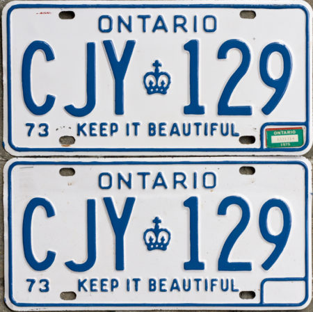 1975 Ontario license licence YOM plates