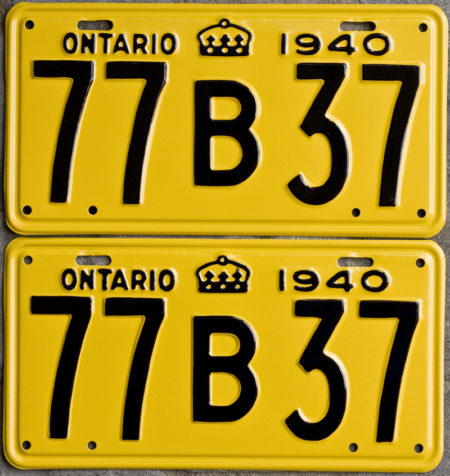 1940 Ontario YOM license plates for sale