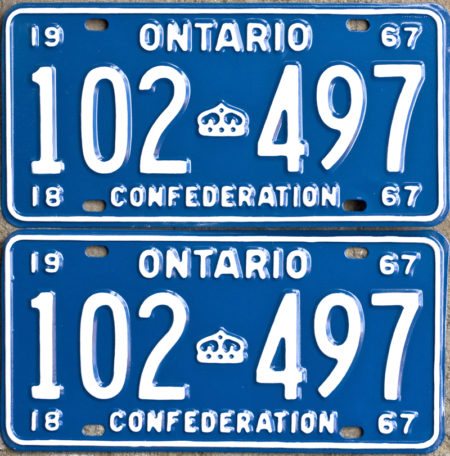 1967 Ontario YOM licence license plates for sale MTO