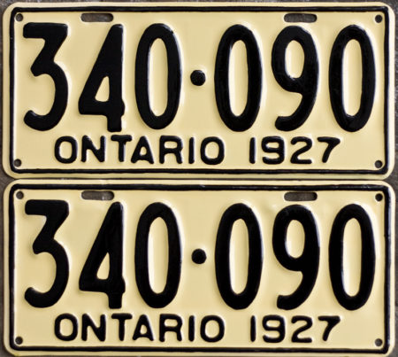 1927 Ontario license licence YOM plates