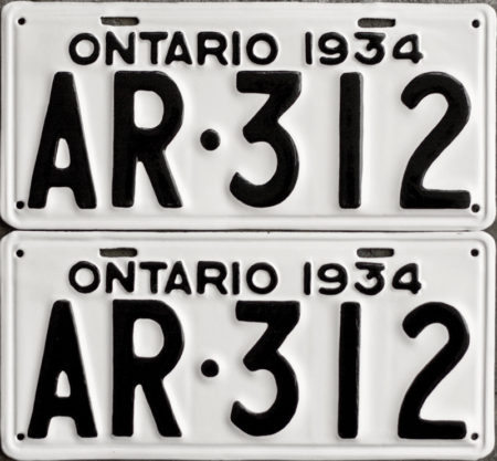 1934 Ontario YOM licence license plates for sale MTO