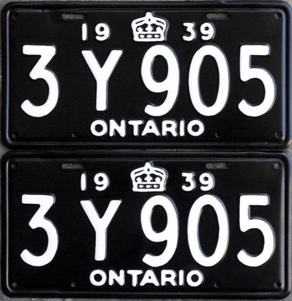 1939 Ontario YOM License plates for sale