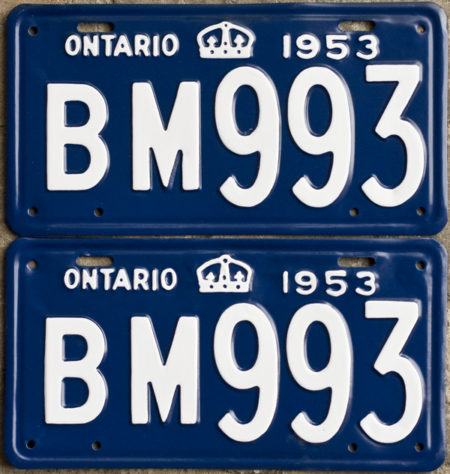 1953 Ontario licence plates for sale