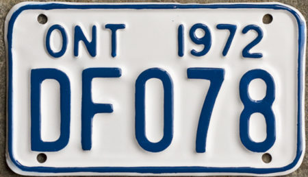 1972 Ontario YOM license plate for sale motorcycle