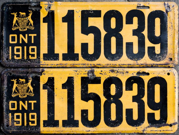 1919 Ontario YOM licence license plates for sale MTO