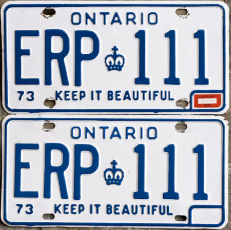 1974 Ontario license licence YOM plates