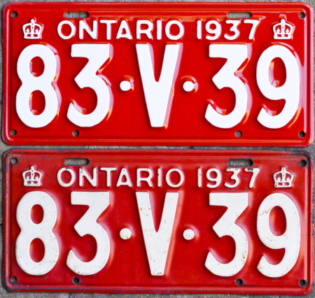1937 Ontario YOM licence license plates for sale MTO