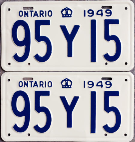 1949 Ontario YOM licence license plates for sale MTO1956 Ontario YOM licence license plates for sale MTO