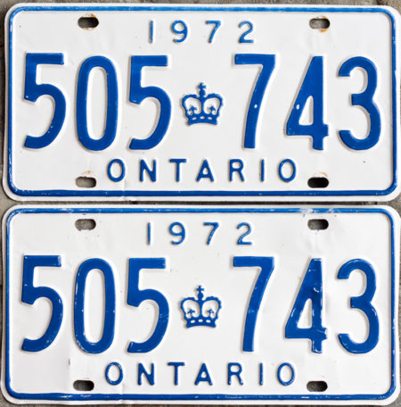 1972 Ontario YOM License Plates For Sale
