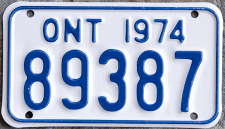 1974 Ontario motorcycle licence plate for sale
