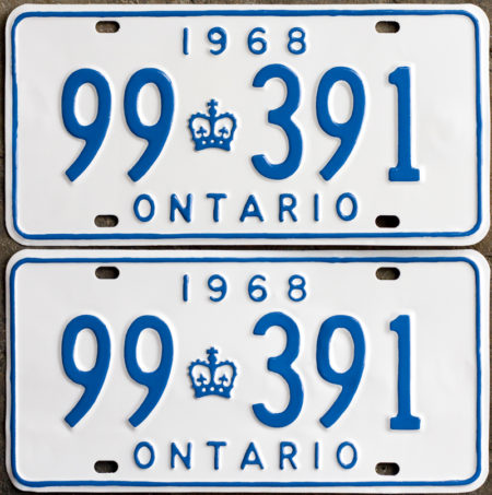 1968 Ontario YOM License Plates For Sale