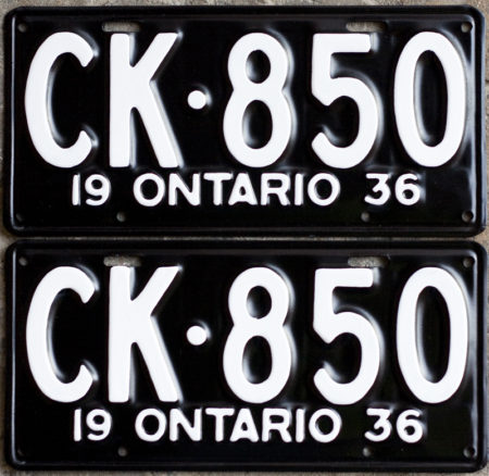 1936 Ontario YOM License Plates For Sale