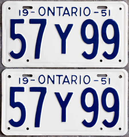 1951 Ontario YOM License Plates For Sale