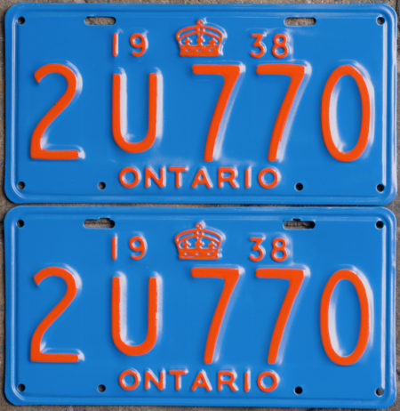 1938 Ontario YOM licence license plates for sale MTO