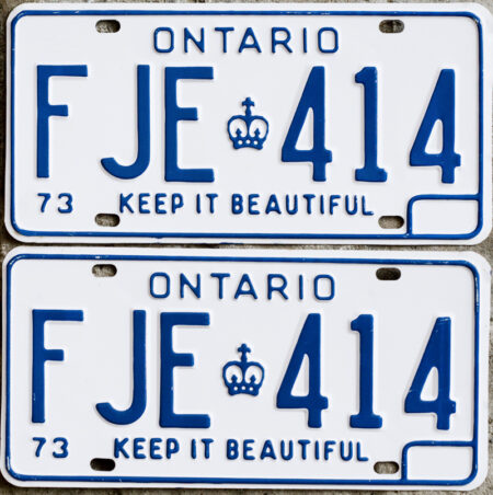 1973 Ontario YOM License Plates For Sale