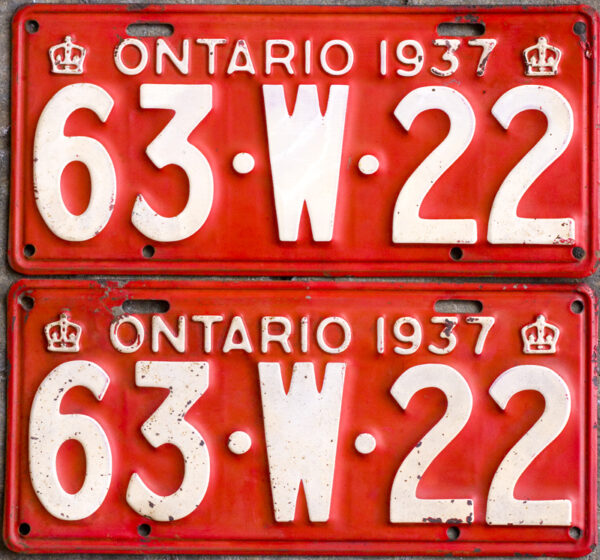 1937 Ontario YOM licence license plates for sale MTO