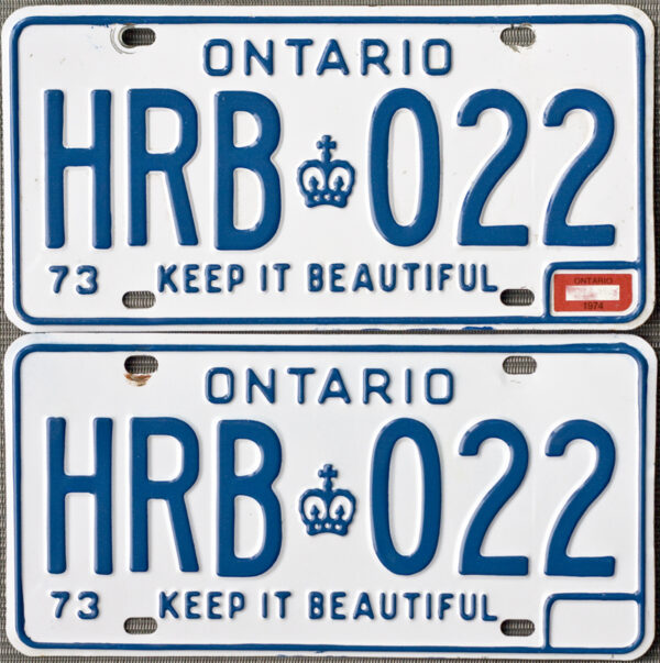 1974 Ontario license licence plates