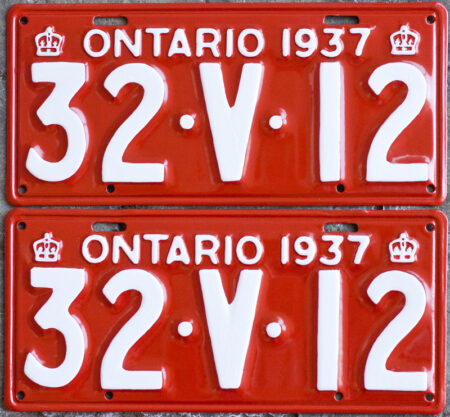 1937 Ontario YOM licence license plates for sale MTO