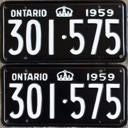 1959 Ontario YOM licence license plates for sale MTO