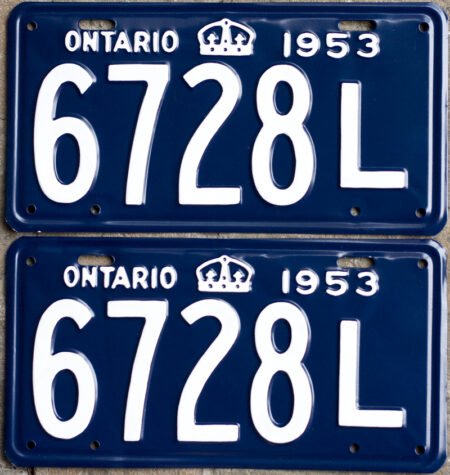 1953 Ontario YOM License Plates For Sale