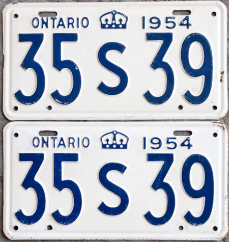 1954 Ontario YOM licence license plates for sale MTO