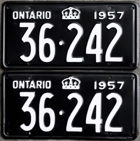1957 Ontario license licence YOM plates