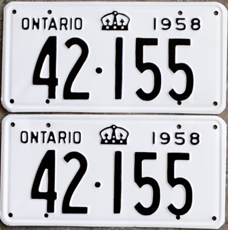1958 Ontario license licence YOM plates
